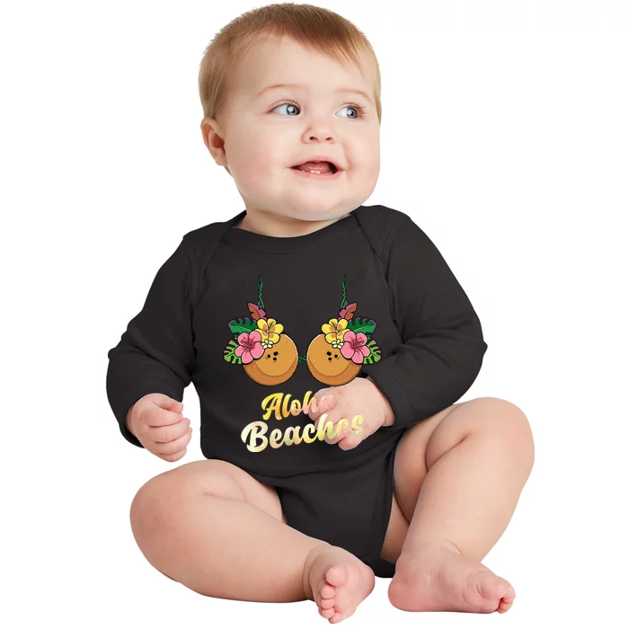 Aloha Beaches Funny Summer Coconut & Flower Bra Baby Long Sleeve Bodysuit