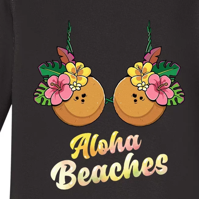 Aloha Beaches Funny Summer Coconut & Flower Bra Baby Long Sleeve Bodysuit