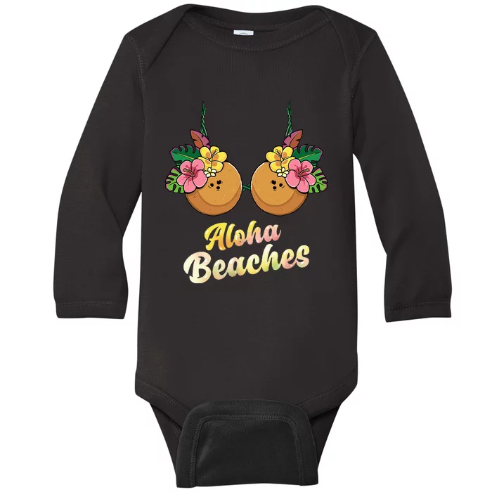 Aloha Beaches Funny Summer Coconut & Flower Bra Baby Long Sleeve Bodysuit