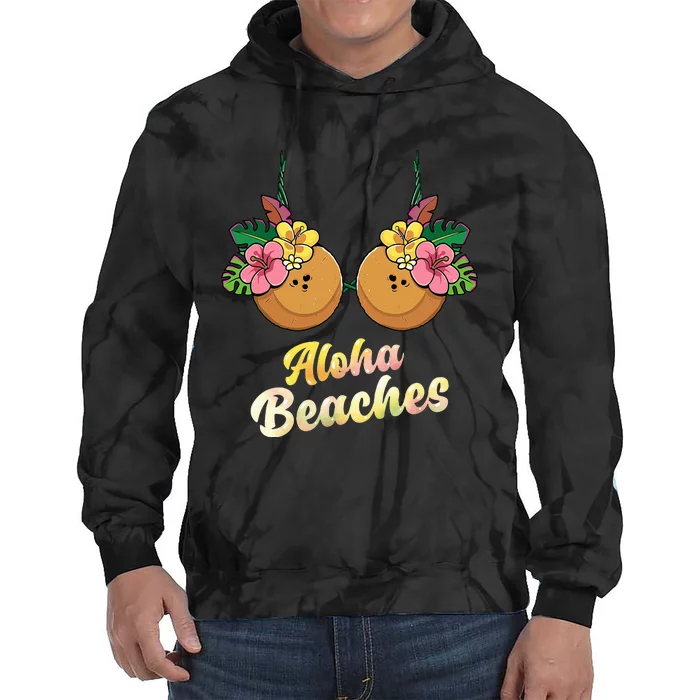 Aloha Beaches Funny Summer Coconut & Flower Bra Tie Dye Hoodie