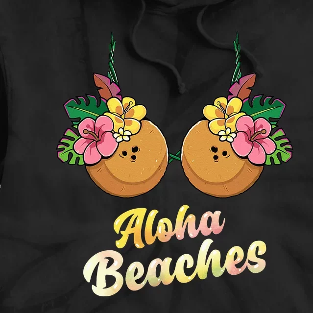 Aloha Beaches Funny Summer Coconut & Flower Bra Tie Dye Hoodie