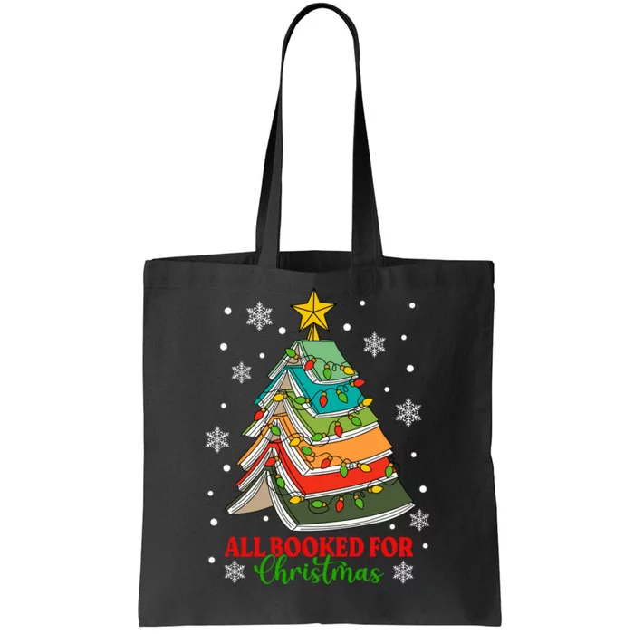 All Booked For Christmas Reading Book Lover Library Tree Tote Bag