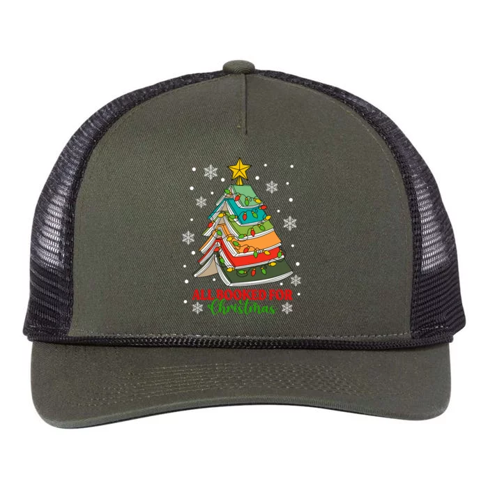 All Booked For Christmas Reading Book Lover Library Tree Retro Rope Trucker Hat Cap