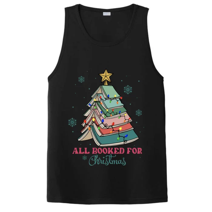 All Booked For Christmas Librarian Christmas Book Tree Performance Tank