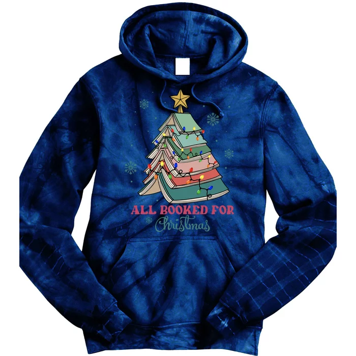 All Booked For Christmas Librarian Christmas Book Tree Tie Dye Hoodie