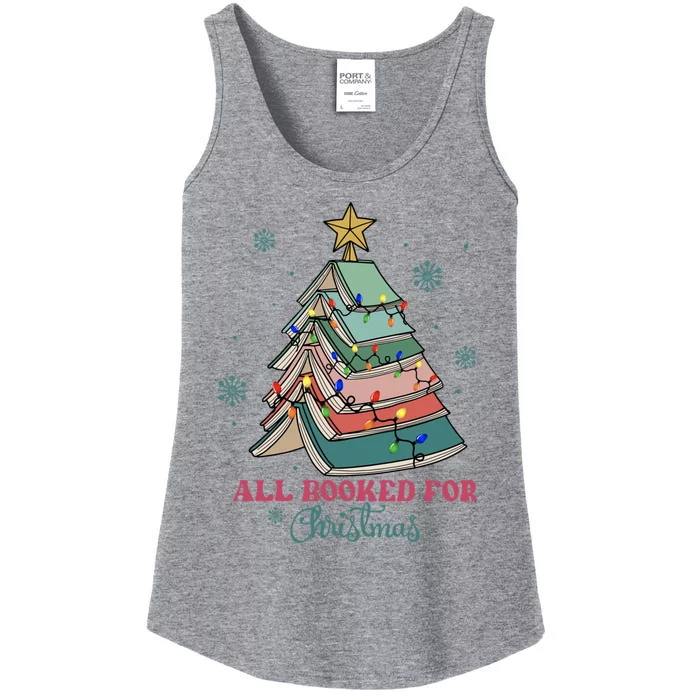 All Booked For Christmas Librarian Christmas Book Tree Ladies Essential Tank