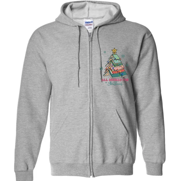 All Booked For Christmas Librarian Christmas Book Tree Full Zip Hoodie