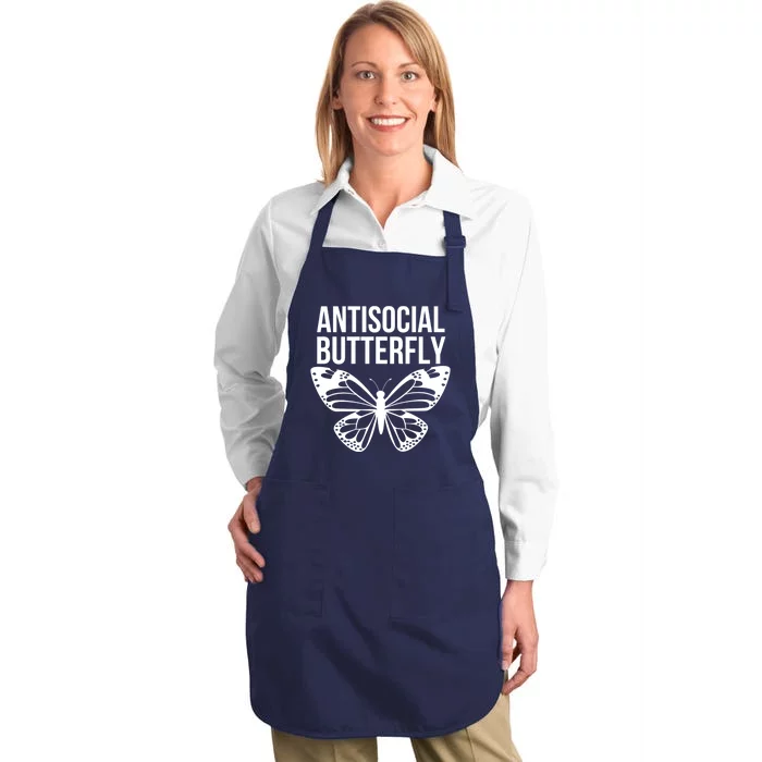 Antisocial Butterfly Funny Introverted Full-Length Apron With Pocket