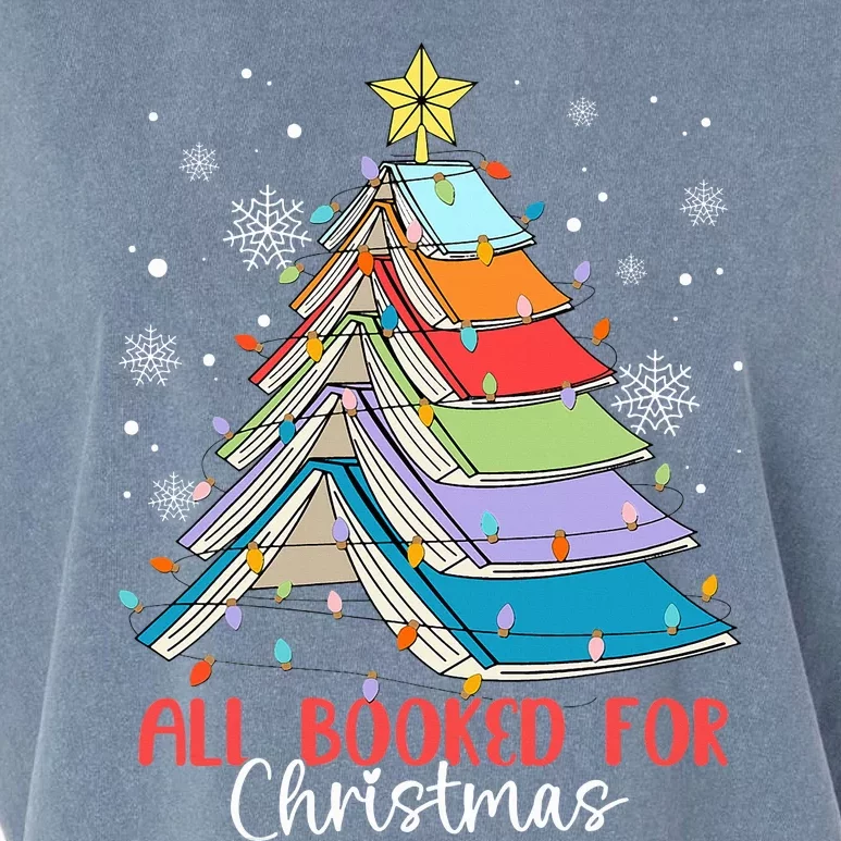 All Booked For Christmas Book Christmas Tree Lights Garment-Dyed Women's Muscle Tee