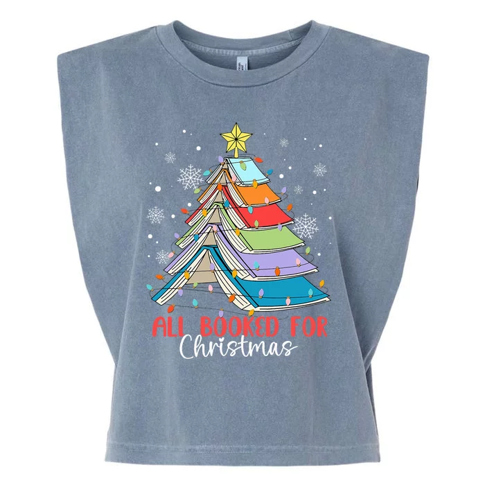 All Booked For Christmas Book Christmas Tree Lights Garment-Dyed Women's Muscle Tee