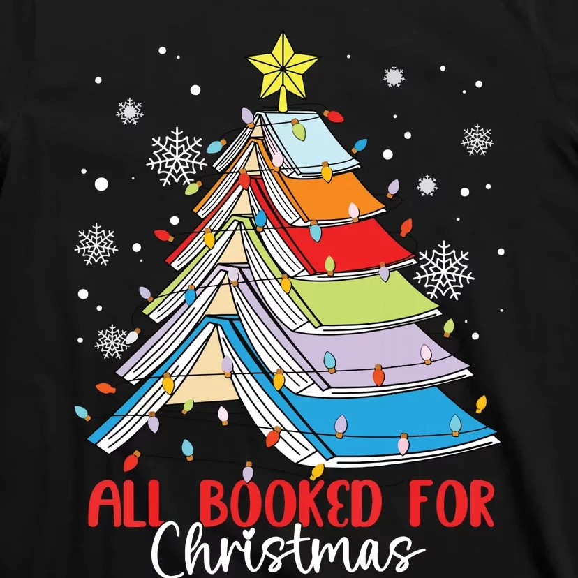 All Booked For Christmas Book Christmas Tree Lights T-Shirt