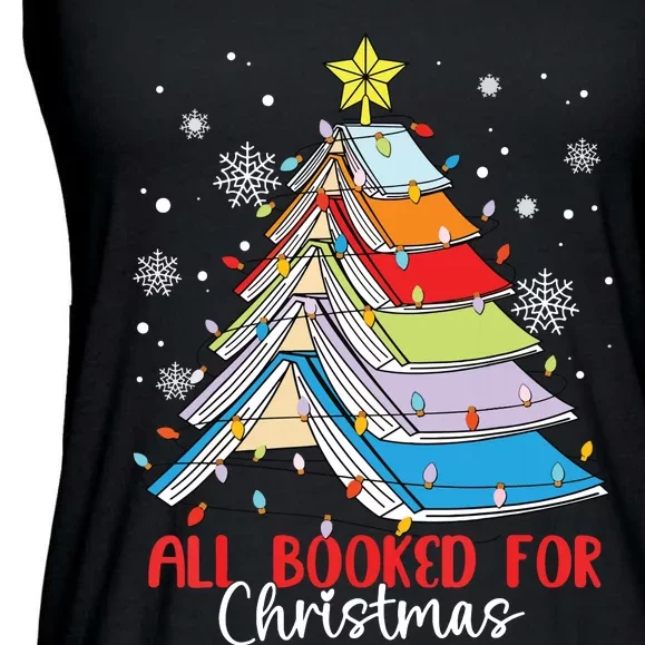 All Booked For Christmas Book Christmas Tree Lights Ladies Essential Flowy Tank