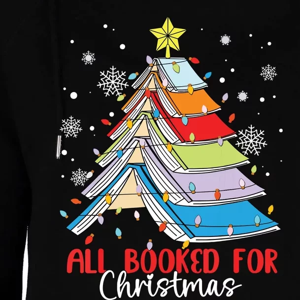 All Booked For Christmas Book Christmas Tree Lights Womens Funnel Neck Pullover Hood