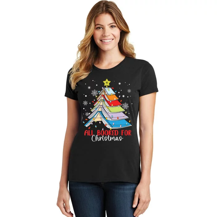 All Booked For Christmas Book Christmas Tree Lights Women's T-Shirt