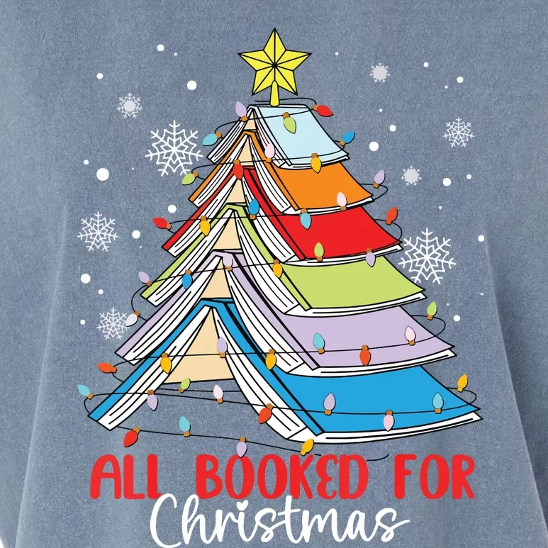 All Booked For Christmas Book Christmas Tree Lights Garment-Dyed Women's Muscle Tee