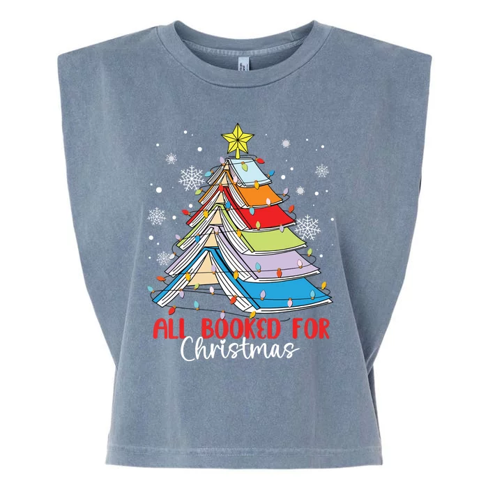 All Booked For Christmas Book Christmas Tree Lights Garment-Dyed Women's Muscle Tee