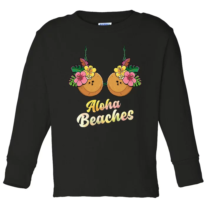 Aloha Beaches Funny Summer Coconut & Flower Bra Toddler Long Sleeve Shirt