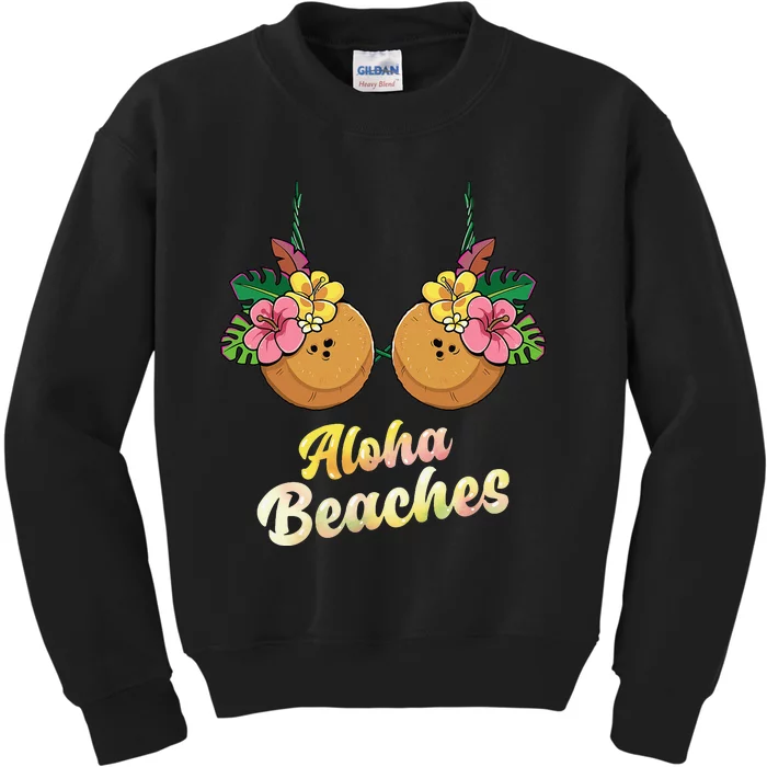 Aloha Beaches Funny Summer Coconut & Flower Bra Kids Sweatshirt