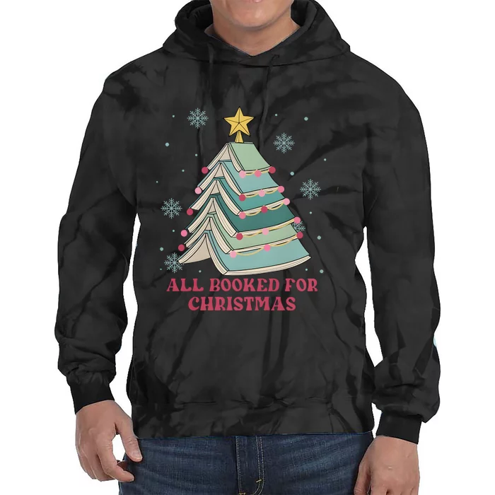 All Booked For Christmas Funny Christmas Book Tree Tie Dye Hoodie