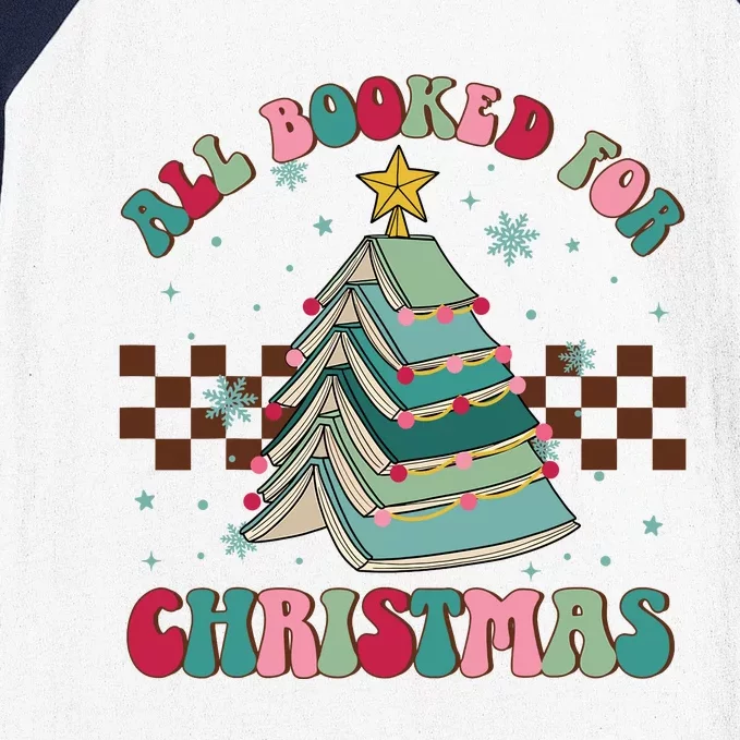 All Booked For Christmas Tree Book Funny Bookish Christmas Baseball Sleeve Shirt