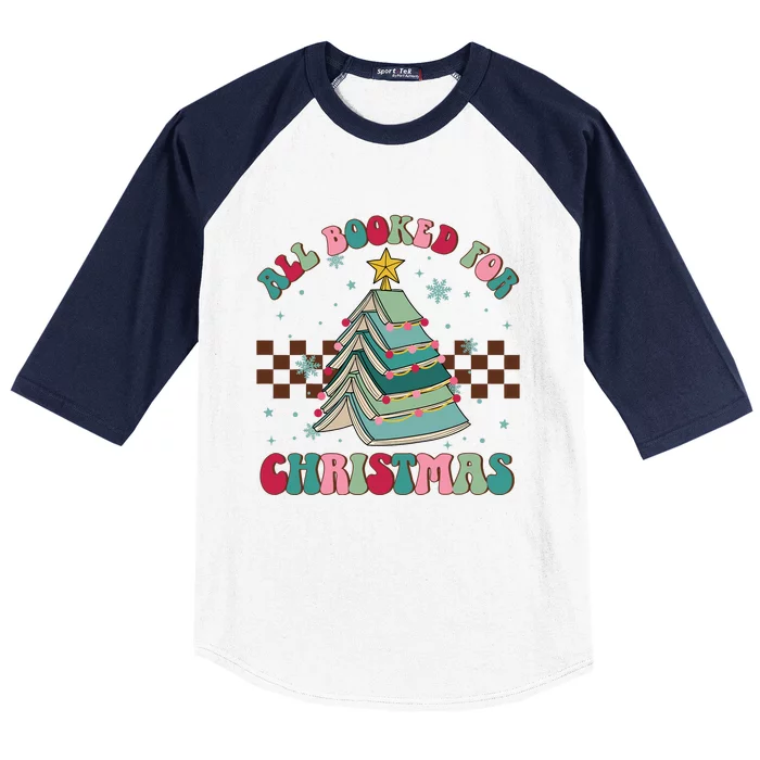 All Booked For Christmas Tree Book Funny Bookish Christmas Baseball Sleeve Shirt