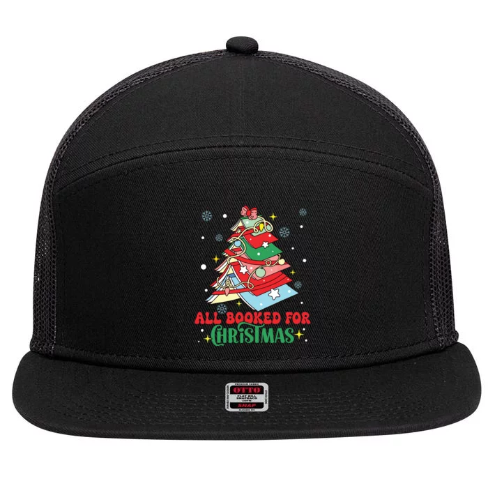 All Booked For Christmas Groovy Christmas Book Tree Squad 7 Panel Mesh Trucker Snapback Hat