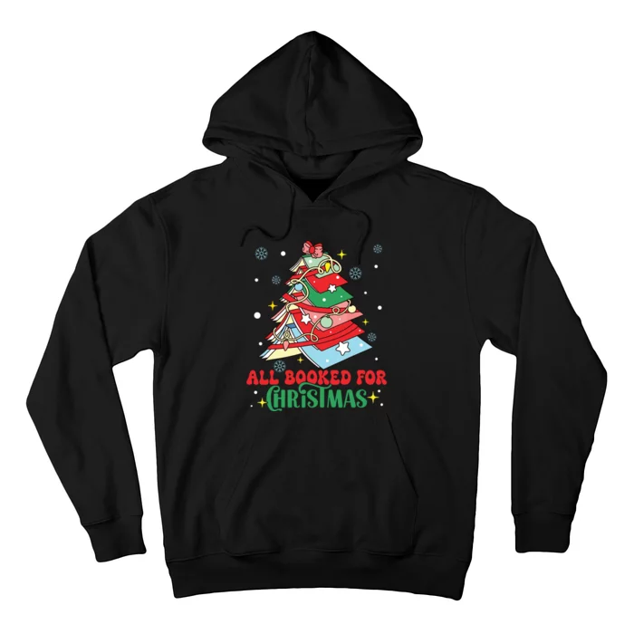 All Booked For Christmas Groovy Christmas Book Tree Squad Hoodie