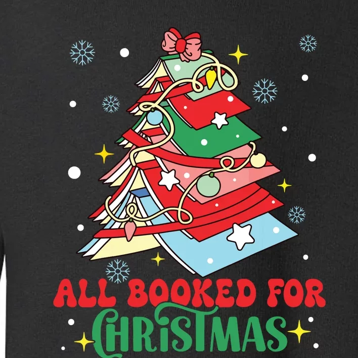 All Booked For Christmas Groovy Christmas Book Tree Squad Toddler Sweatshirt