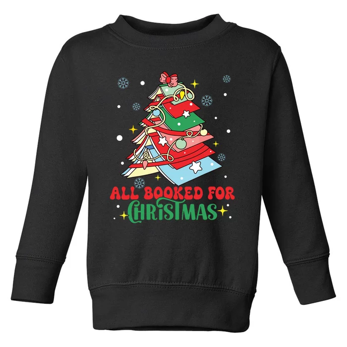 All Booked For Christmas Groovy Christmas Book Tree Squad Toddler Sweatshirt