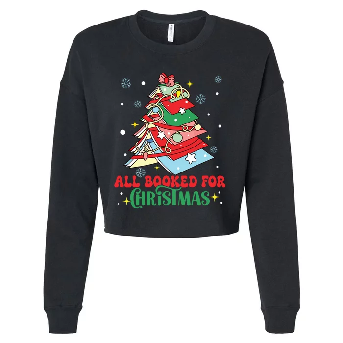 All Booked For Christmas Groovy Christmas Book Tree Squad Cropped Pullover Crew