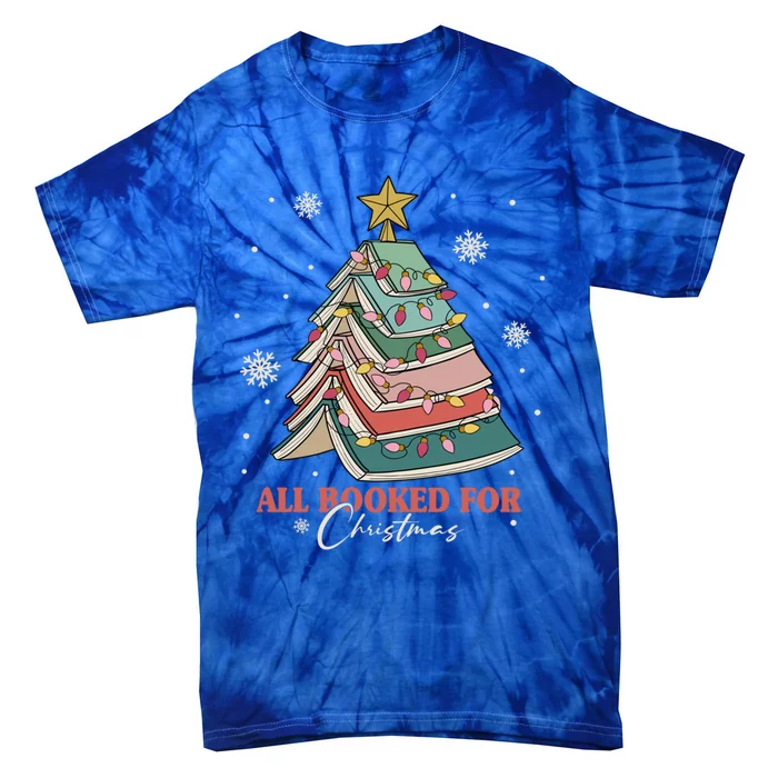 All Booked For Christmas Book Lover Christmas Book Tree Meaningful Gift Tie-Dye T-Shirt