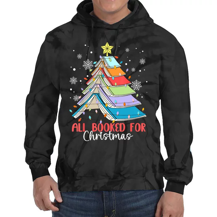 All Booked For Christmas Book Christmas Tree Lights Tie Dye Hoodie