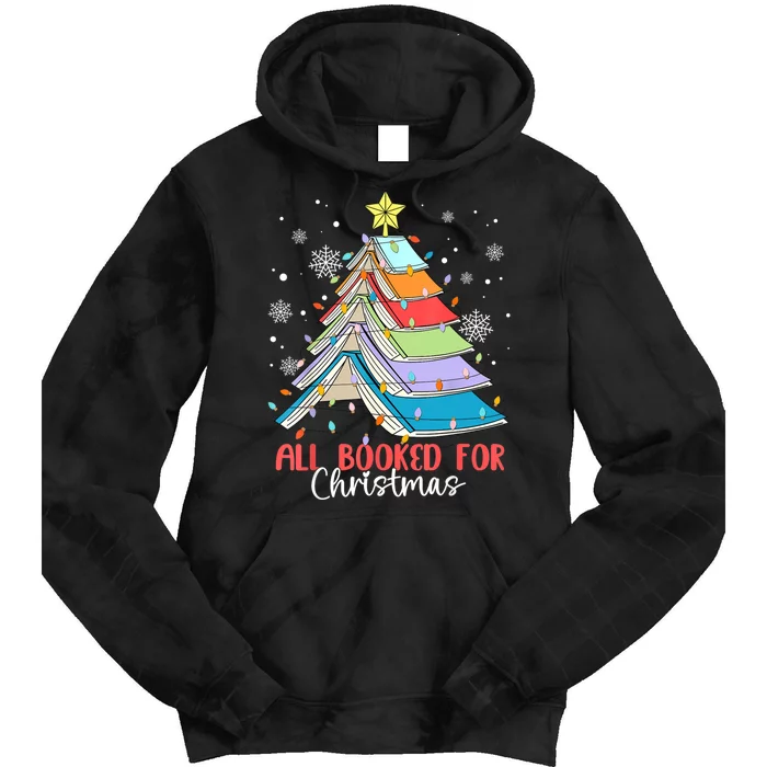 All Booked For Christmas Book Christmas Tree Lights Tie Dye Hoodie