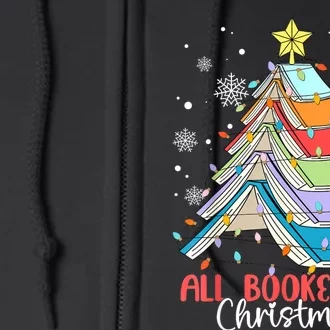 All Booked For Christmas Book Christmas Tree Lights Full Zip Hoodie