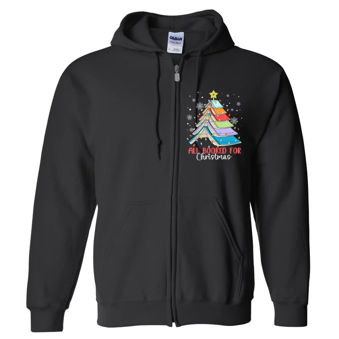 All Booked For Christmas Book Christmas Tree Lights Full Zip Hoodie