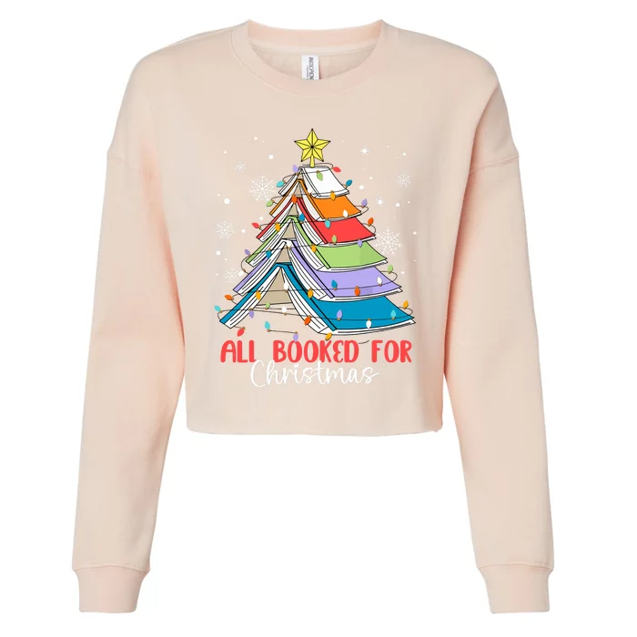 All Booked For Christmas Book Christmas Tree Lights Apparel Cropped Pullover Crew