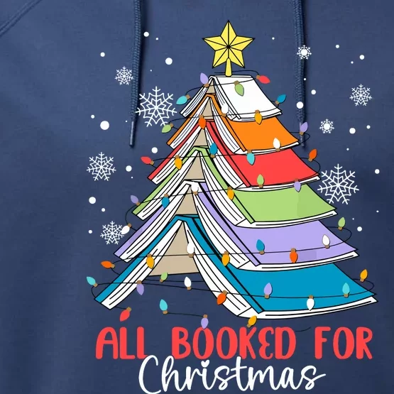 All Booked For Christmas Book Christmas Tree Lights Apparel Performance Fleece Hoodie