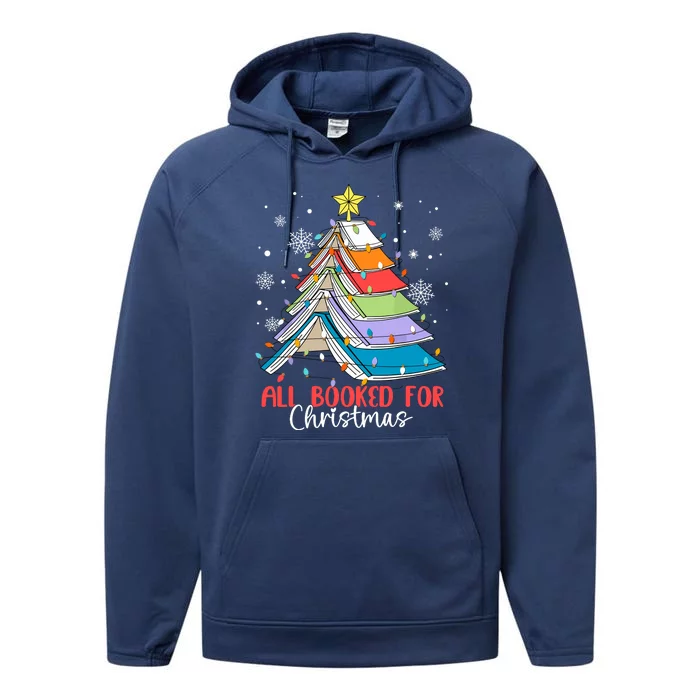 All Booked For Christmas Book Christmas Tree Lights Apparel Performance Fleece Hoodie