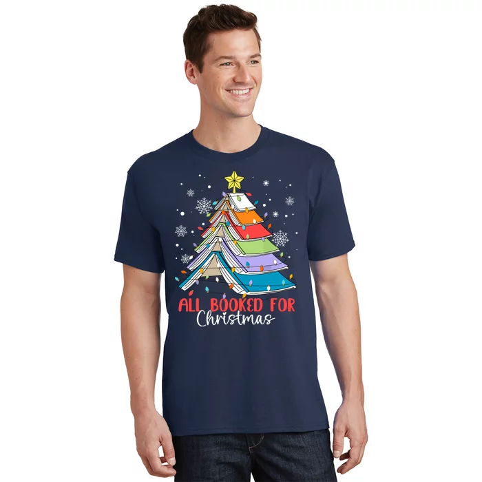 All Booked For Christmas Book Christmas Tree Lights Apparel T-Shirt