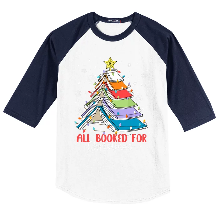 All Booked For Christmas Book Christmas Tree Lights Apparel Baseball Sleeve Shirt