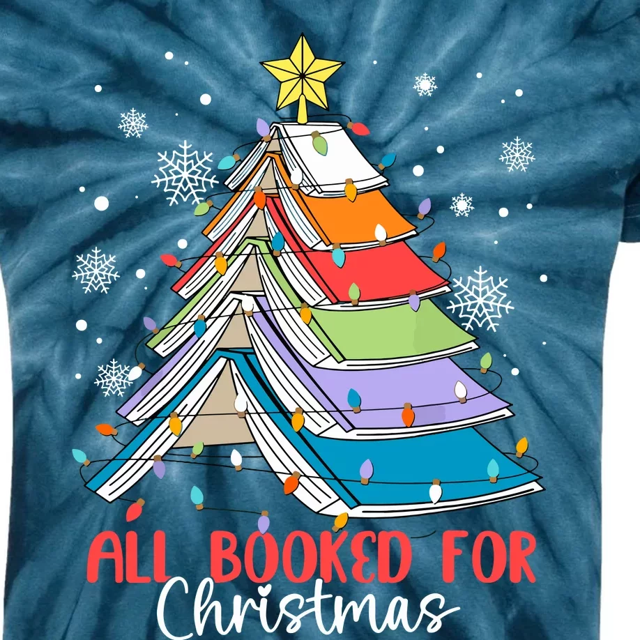 All Booked For Christmas Book Christmas Tree Lights Apparel Kids Tie-Dye T-Shirt