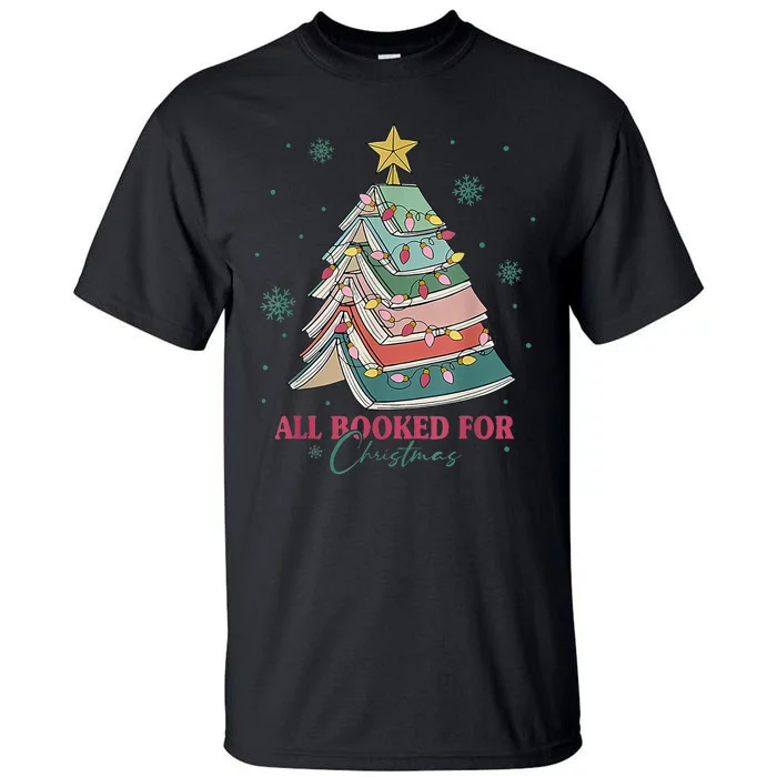 All Booked For Christmas Vintage Librarian Xmas Tree Lights Tall T-Shirt