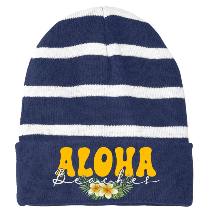 Aloha Beaches Funny Hawaii Tropical Striped Beanie with Solid Band