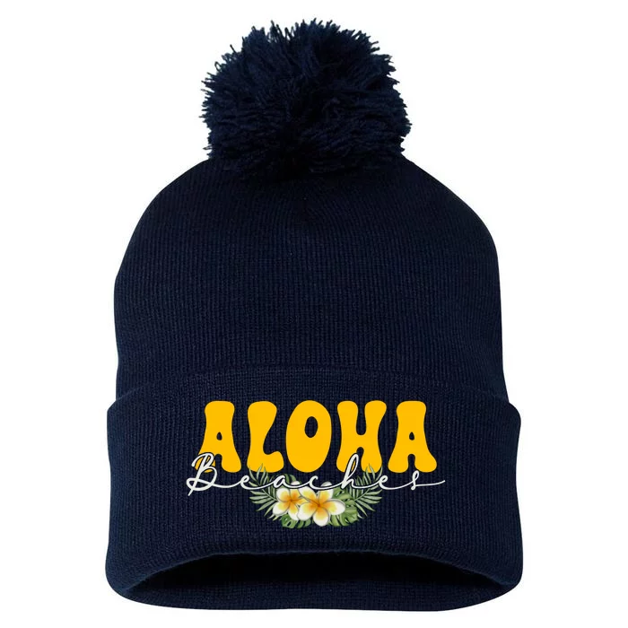 Aloha Beaches Funny Hawaii Tropical Pom Pom 12in Knit Beanie