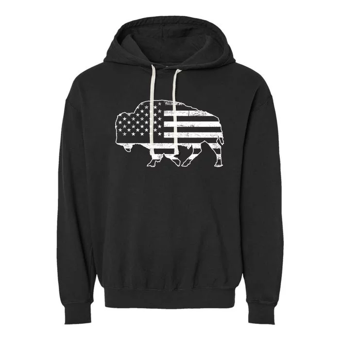 American Bison Gray Style Vintage Flag Garment-Dyed Fleece Hoodie