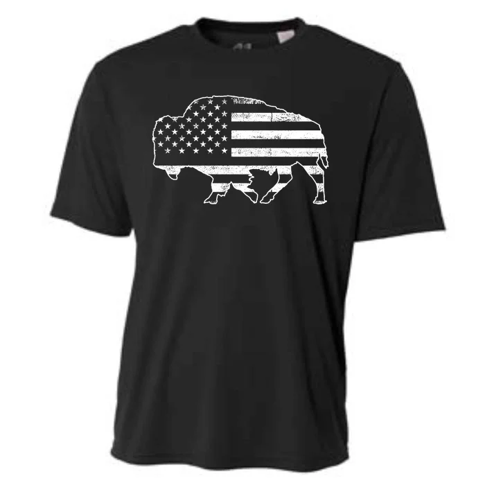 American Bison Gray Style Vintage Flag Cooling Performance Crew T-Shirt