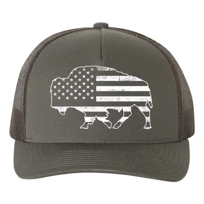 American Bison Gray Style Vintage Flag Yupoong Adult 5-Panel Trucker Hat