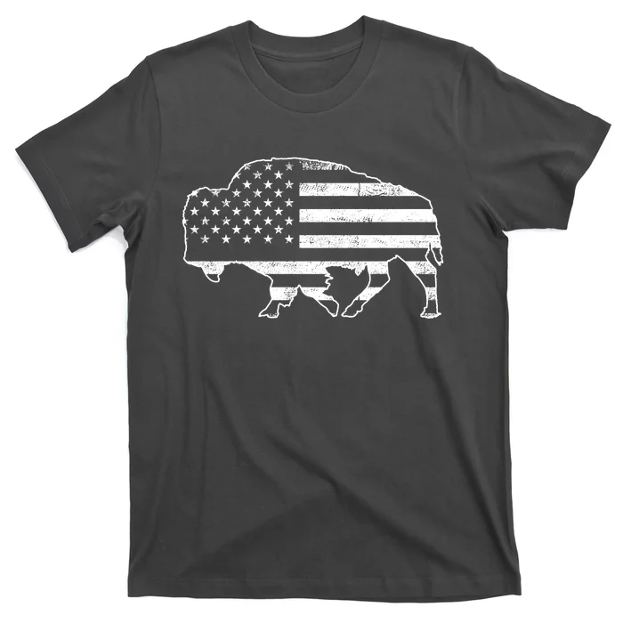 American Bison Gray Style Vintage Flag T-Shirt