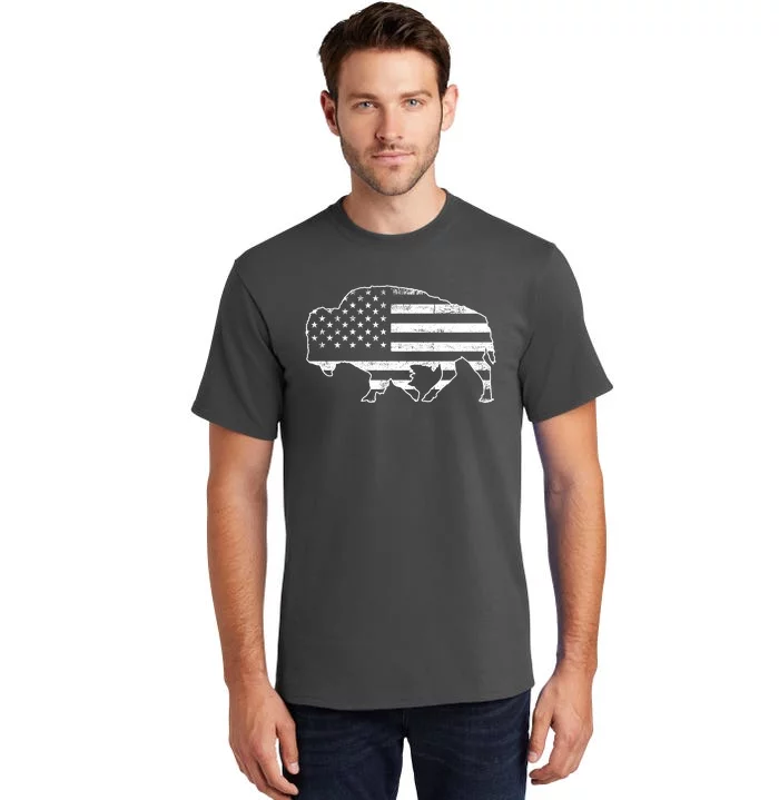 American Bison Gray Style Vintage Flag Tall T-Shirt