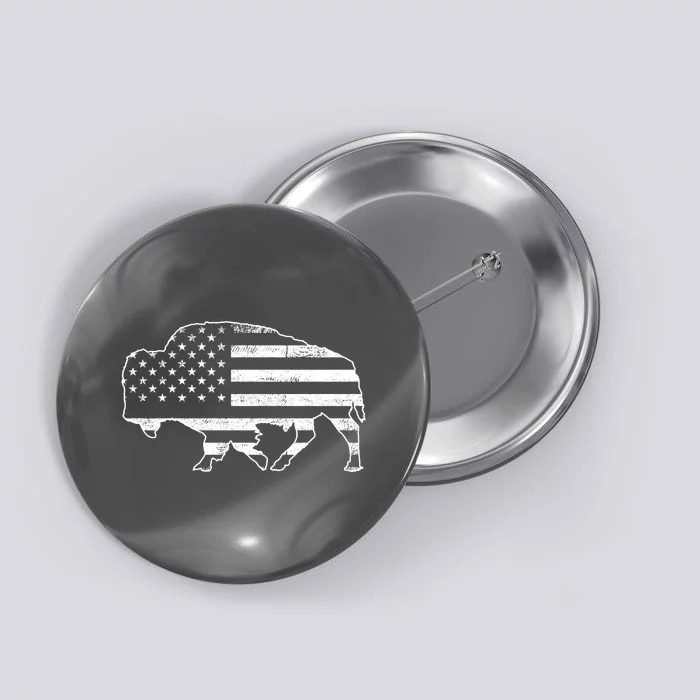 American Bison Gray Style Vintage Flag Button